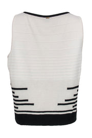 Current Boutique-St. John - White & Black Striped Ribbed Knit Tank Sz L