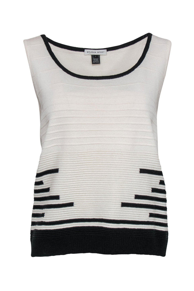 Current Boutique-St. John - White & Black Striped Ribbed Knit Tank Sz L