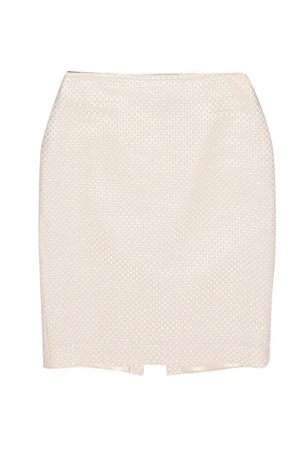 Current Boutique-St. John - White Metallic Checkered Texture Pencil Skirt Sz 4