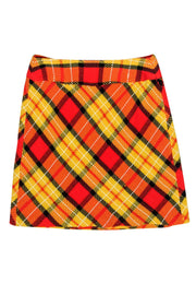 Current Boutique-St. John - Yellow & Orange Plaid A-Line Knit Wrap Skirt Sz 4