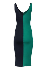 Current Boutique-Staud - Green & Navy Colorblocked Sleeveless Ribbed Midi Dress Sz XS