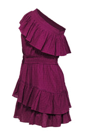 Current Boutique-Steele by Anthropologie - Plum Flocked Cotton Ruffled One Sleeve Dress Sz S