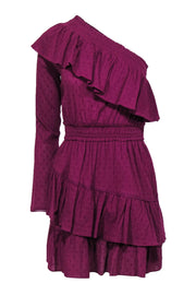 Current Boutique-Steele by Anthropologie - Plum Flocked Cotton Ruffled One Sleeve Dress Sz S