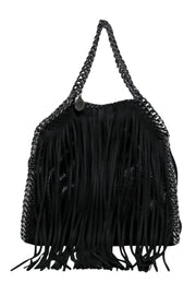 Current Boutique-Stella McCartney - Black Shiny Suede Chain Falabella Crossbody w/ Fringe