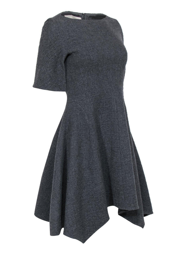 Current Boutique-Stella McCartney - Grey Wool Short Sleeve Scarf Hem Fit & Flare Dress Sz 6