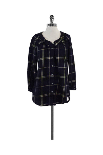 Current Boutique-Steven Alan - Blue & Green Plaid Cotton & Wool Top Sz S