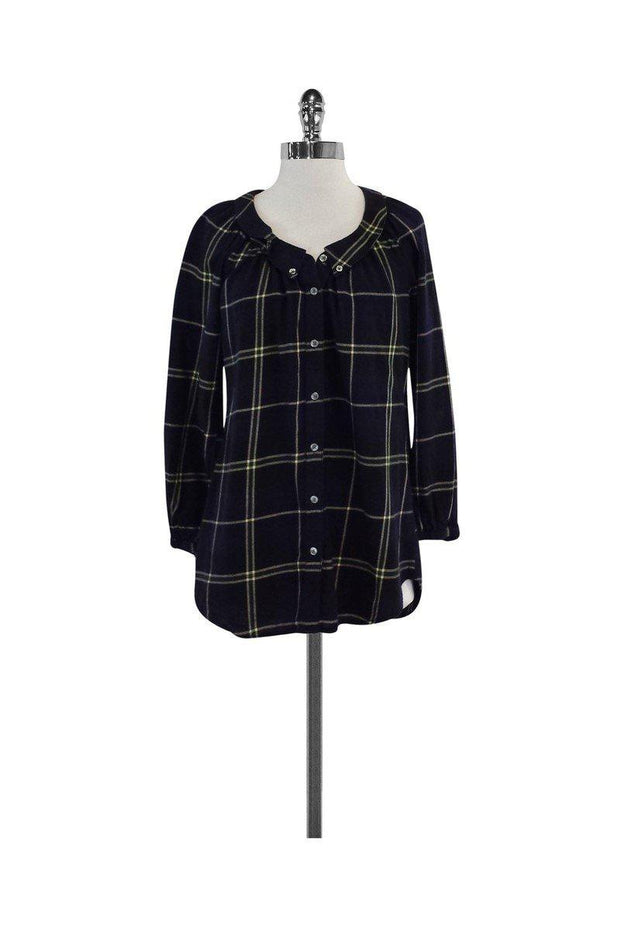 Current Boutique-Steven Alan - Blue & Green Plaid Cotton & Wool Top Sz S