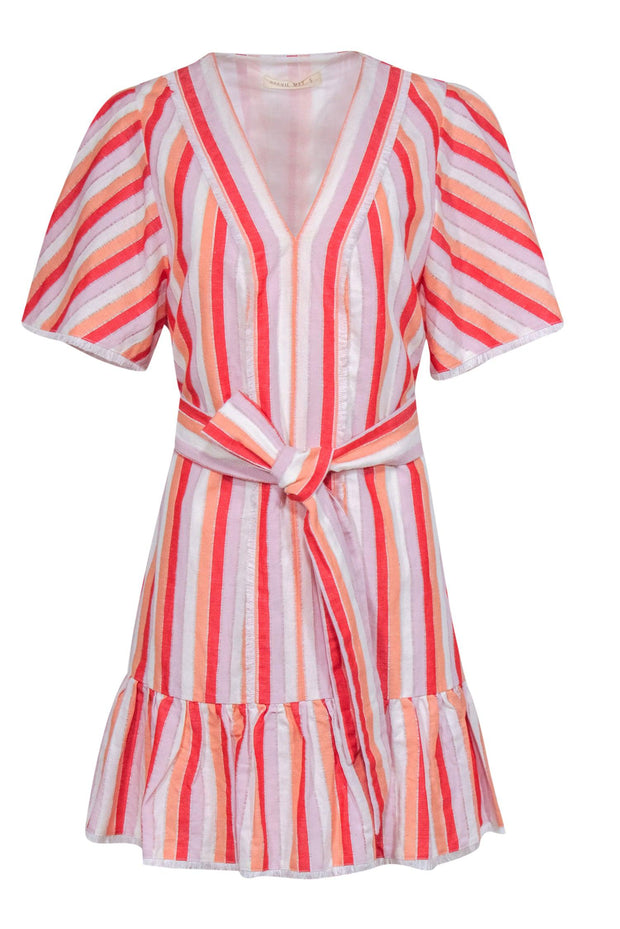 Current Boutique-Stevie May - Orange, Red & Lavender Striped Cotton & Linen Dress Sz S