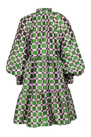 Current Boutique-Stine Goya - Pink & Green Checkered Print PuffSleeve Dress Sz XS