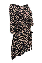 Current Boutique-Stone Cold Fox - Black & Tan Flounce Sleeve Polka Dot Dress Sz M/L