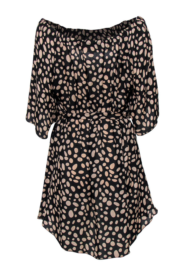 Current Boutique-Stone Cold Fox - Black & Tan Flounce Sleeve Polka Dot Dress Sz M/L