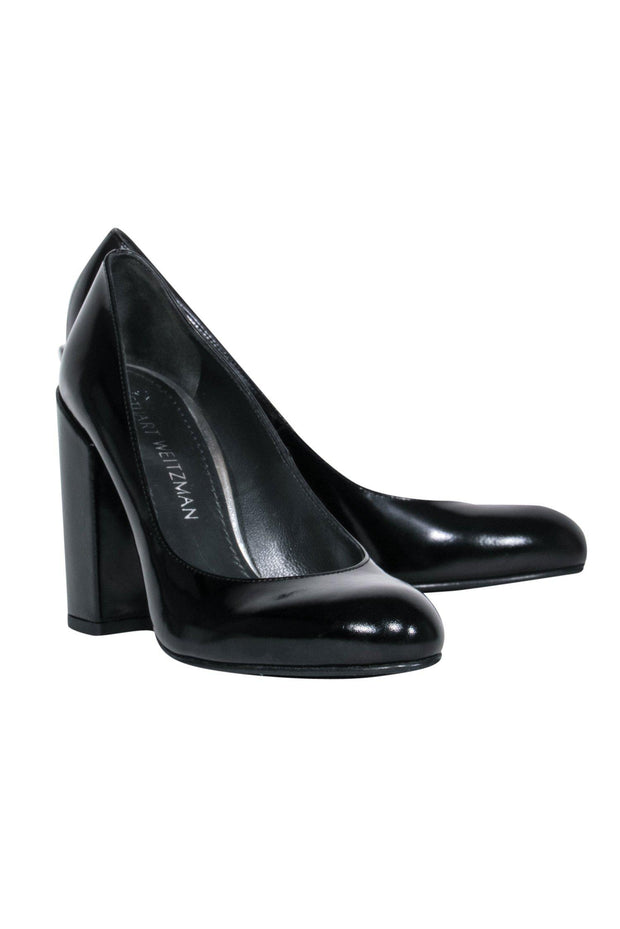 Current Boutique-Stuart Weitzman - Black Leather Block Heeled Pumps Sz 6