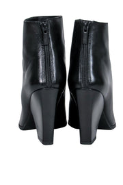 Current Boutique-Stuart Weitzman - Black Leather Pointed Toe Chunky Heel Booties Sz 7.5