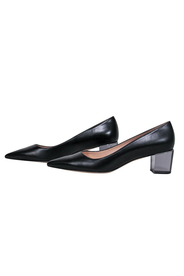 Current Boutique-Stuart Weitzman - Black Leather Pointed Toe Pumps w/ Lucite Heels Sz 6