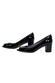 Current Boutique-Stuart Weitzman - Black Patent Leather Open Toe Block Heels Sz 7