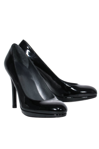 Current Boutique-Stuart Weitzman - Black Patent Leather Round Toe Pumps Sz 7.5