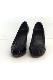 Current Boutique-Stuart Weitzman - Black Patent Woven Peep Toe Heels Sz 6