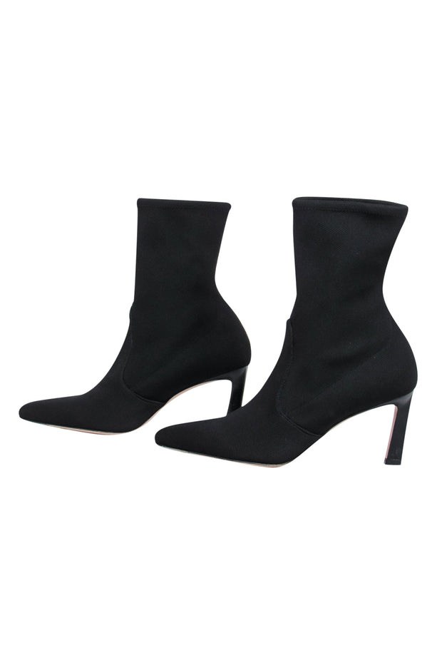 Current Boutique-Stuart Weitzman - Black Pointed Toe Heeled Sock Booties Sz 6.5