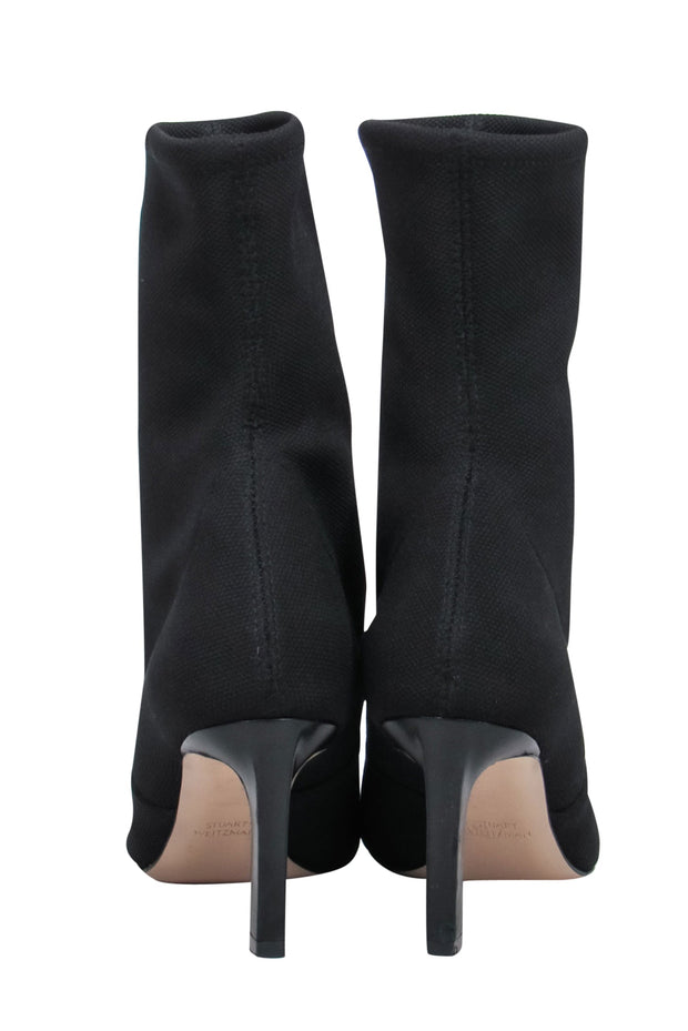 Current Boutique-Stuart Weitzman - Black Pointed Toe Heeled Sock Booties Sz 6.5