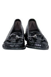 Current Boutique-Stuart Weitzman - Black Reptile Textured Loafers w/ Horsebit Buckle Sz 8.5