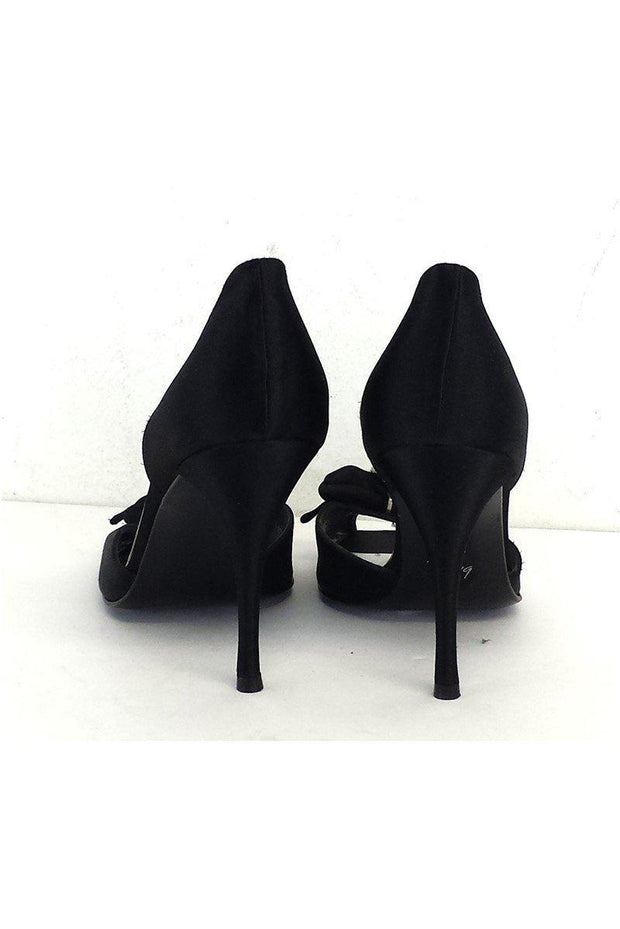 Current Boutique-Stuart Weitzman - Black Satin Jeweled Peep Toe Heels Sz 10