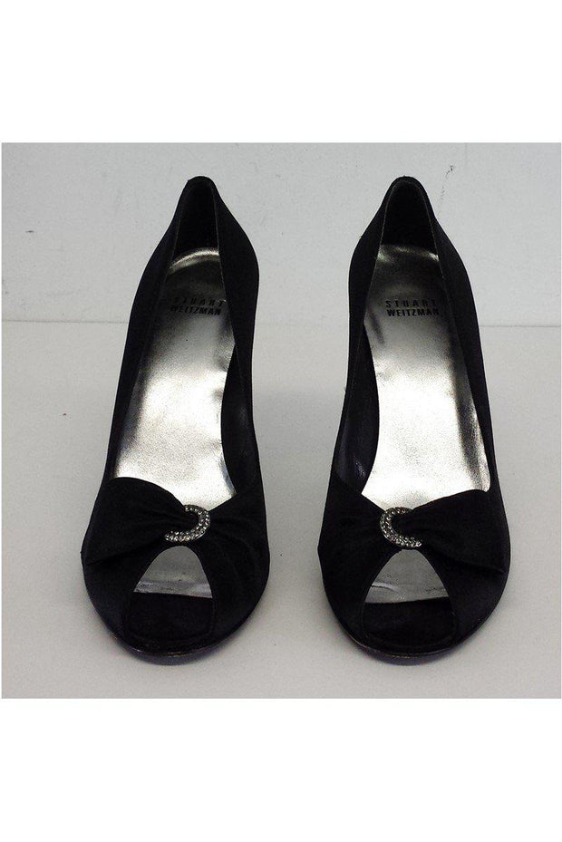 Current Boutique-Stuart Weitzman - Black Satin Peep Toe Pumps Sz 8