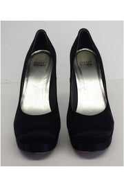 Current Boutique-Stuart Weitzman - Black Satin Round Toe Platform Pumps Sz 9.5