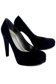 Current Boutique-Stuart Weitzman - Black Satin Round Toe Platform Pumps Sz 9.5