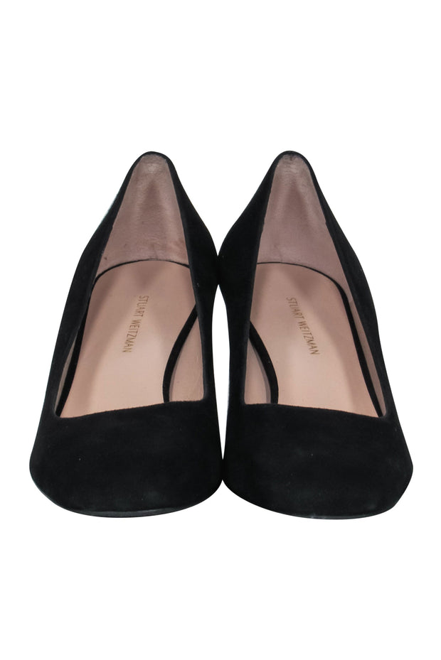 Current Boutique-Stuart Weitzman - Black Square Toe Suede Block Heels Sz 8