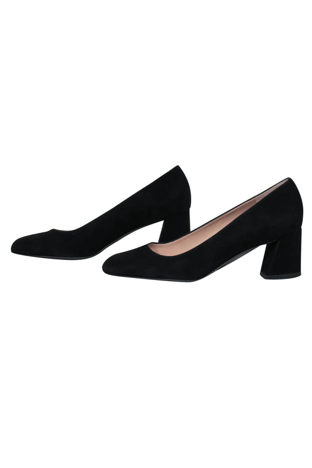 Current Boutique-Stuart Weitzman - Black Square Toe Suede Block Heels Sz 8