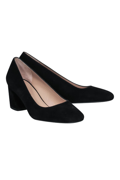 Current Boutique-Stuart Weitzman - Black Square Toe Suede Block Heels Sz 8