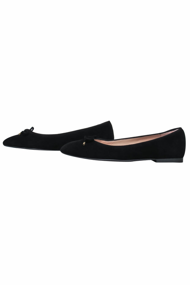 Current Boutique-Stuart Weitzman - Black Suede "Gabby" Ballerina Flats w/ Bow Sz 8.5