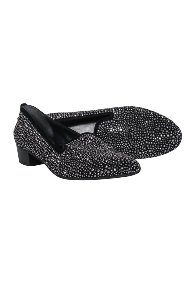 Current Boutique-Stuart Weitzman - Black Suede Loafers w/ Silver Bedazzle & Studs Sz 7.5