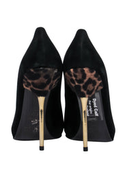 Current Boutique-Stuart Weitzman - Black Suede Pumps w/ Leopard Print Calf Hair Heel Sz 6.5