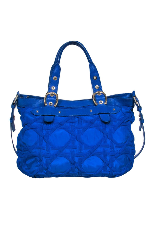 Current Boutique-Stuart Weitzman - Bright Cobalt Blue Textured Nylon & Leather Satchel