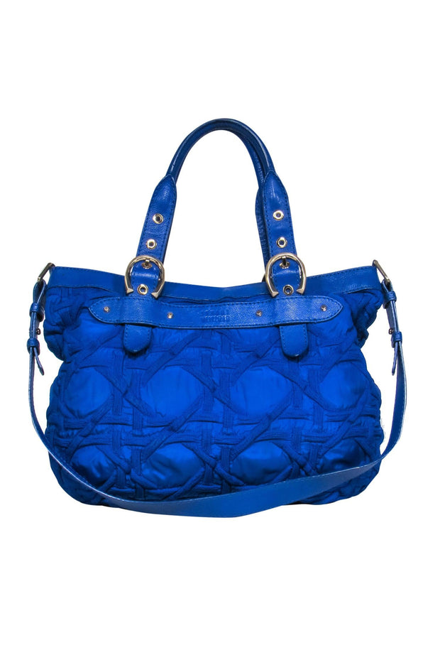 Current Boutique-Stuart Weitzman - Bright Cobalt Blue Textured Nylon & Leather Satchel