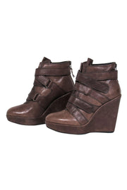 Current Boutique-Stuart Weitzman - Brown Leather Velcro Platform Ankle Booties Sz 8.5