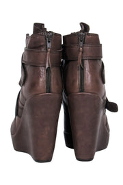 Current Boutique-Stuart Weitzman - Brown Leather Velcro Platform Ankle Booties Sz 8.5