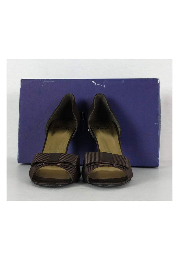 Current Boutique-Stuart Weitzman - Brown Satin Peep-Toe Pumps Sz 7 M