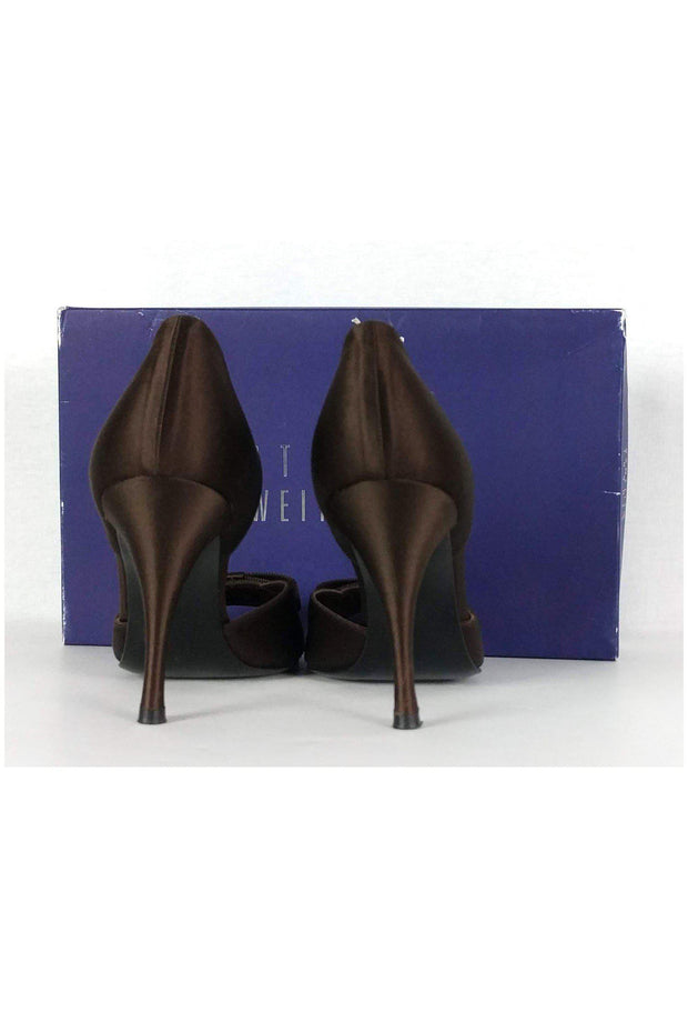 Current Boutique-Stuart Weitzman - Brown Satin Peep-Toe Pumps Sz 7 M