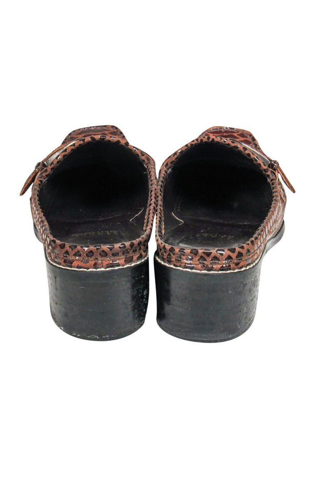 Current Boutique-Stuart Weitzman - Brown Square Toe Embossed Leather Mules Sz 7.5