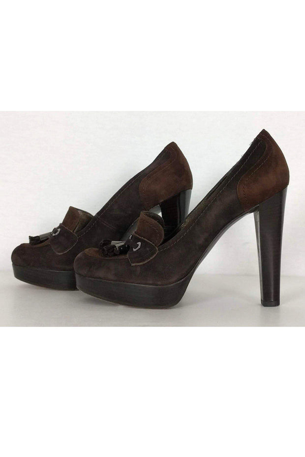 Current Boutique-Stuart Weitzman - Brown Suede Loafer Pumps Sz 8.5