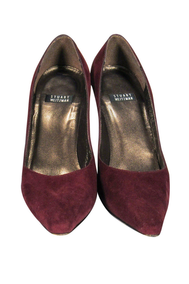 Current Boutique-Stuart Weitzman - Burgundy Suede Pointed-Toe Pump Sz 5