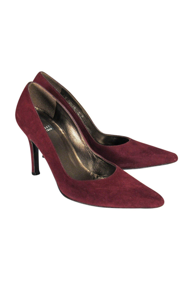 Current Boutique-Stuart Weitzman - Burgundy Suede Pointed-Toe Pump Sz 5