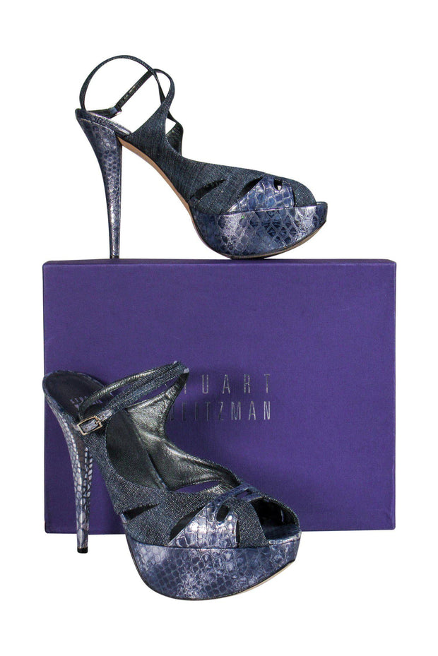 Current Boutique-Stuart Weitzman - Chambray & Shimmer Snakeskin Strappy Pumps Sz 11