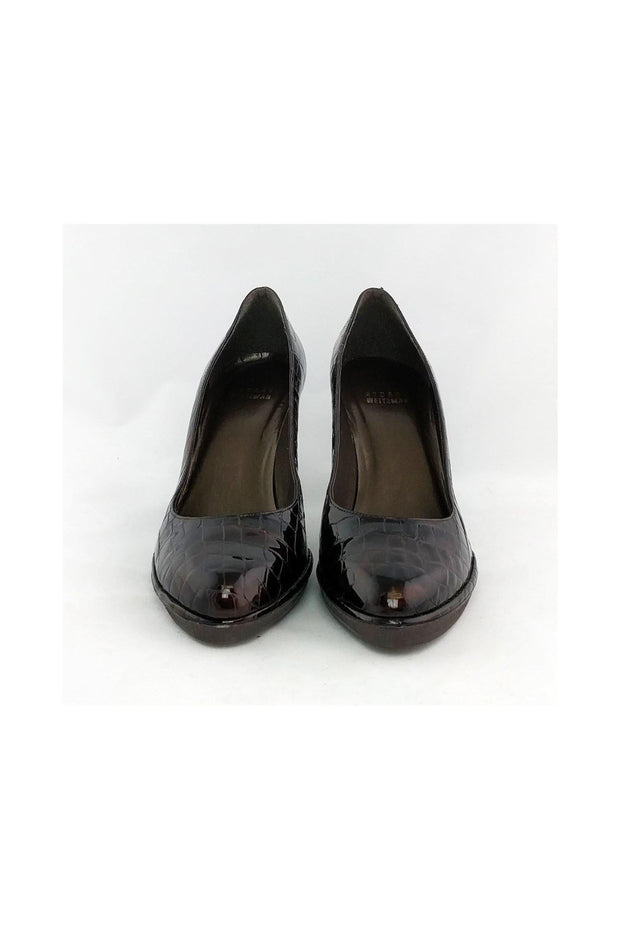 Current Boutique-Stuart Weitzman - Croc Embossed Brown Pumps Sz 7.5