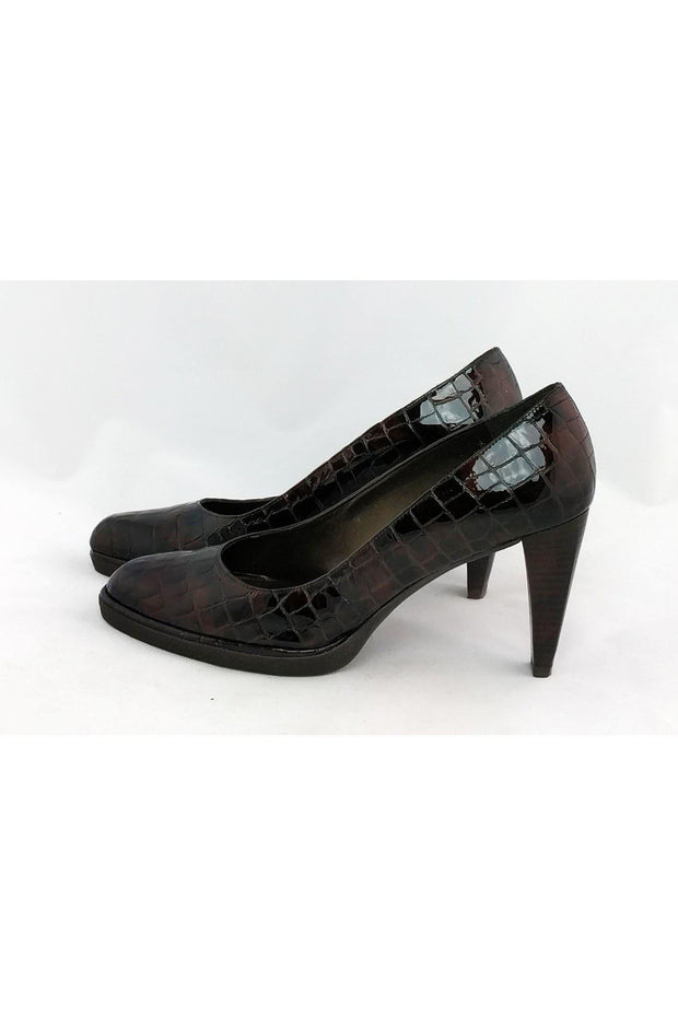 Current Boutique-Stuart Weitzman - Croc Embossed Brown Pumps Sz 7.5