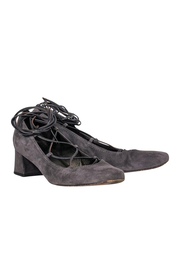 Current Boutique-Stuart Weitzman - Dark Grey Suede Lace-Up Pumps Sz 8.5