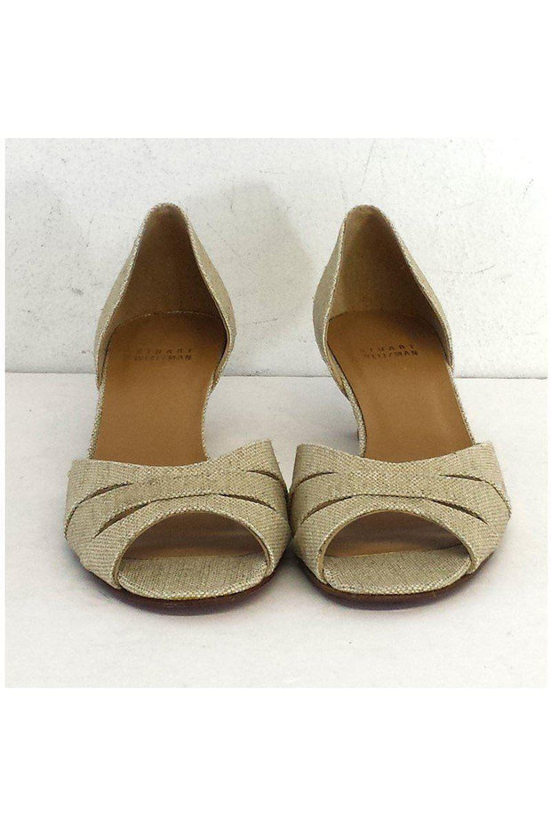 Current Boutique-Stuart Weitzman - Gold Textured Fabric Heels Sz 7.5