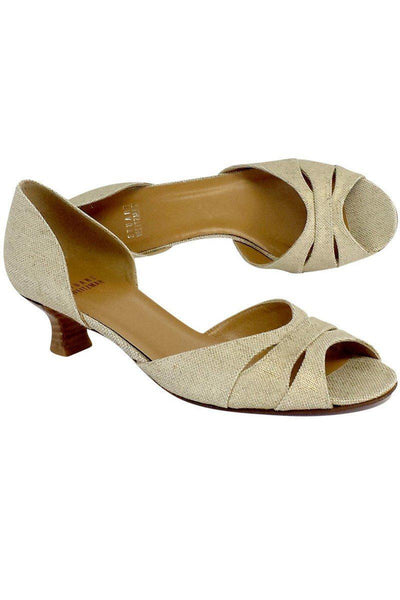 Current Boutique-Stuart Weitzman - Gold Textured Fabric Heels Sz 7.5